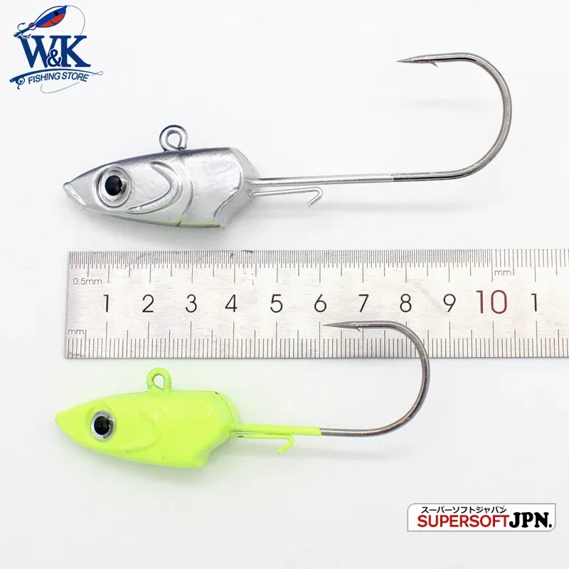 Color: WHITE - WK Strong 8/0 90g and 6/0 60g Jig Hooks Big Jig Head for Soft Lure Weighted Fishing Hooks Colorful JIGS