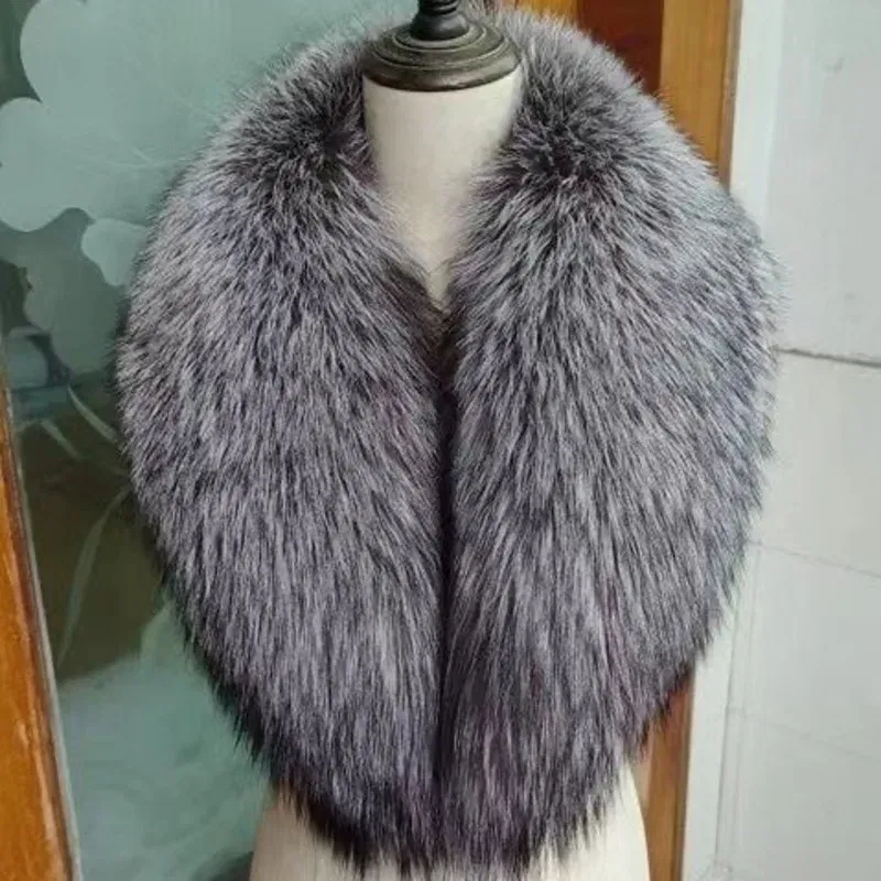 Color: Dark purple, Size: XXS - Winter Real Fox Fur Collar Woman Furry Natural Raccoon Fur Scarf Shawls Luxury Neck Warmer Wraps For Coat Fur Scarves Large Size