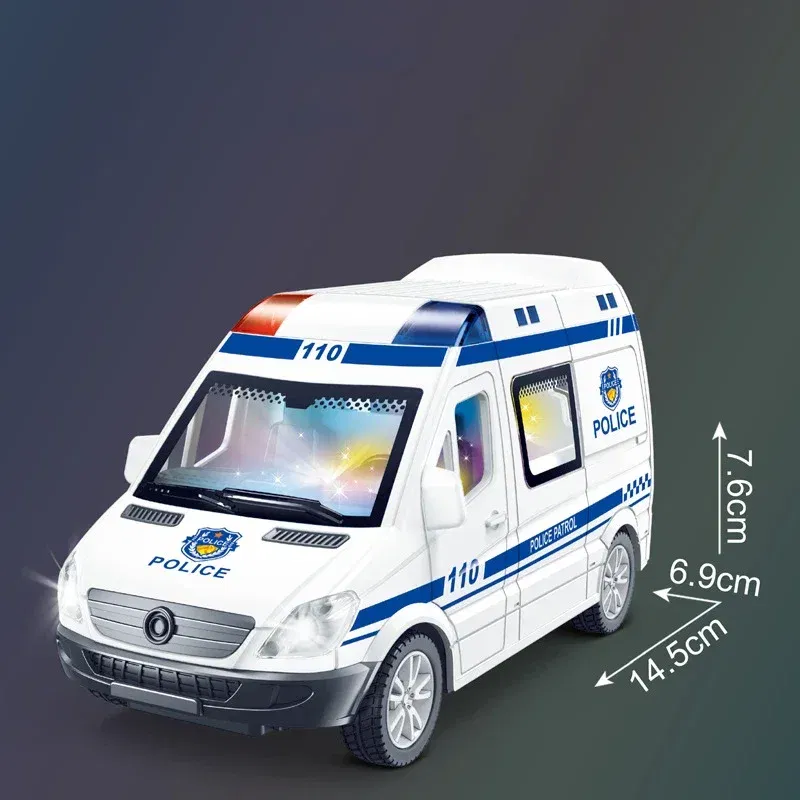 Color: light green - 1:32 Mini Car Diecast Ambulance Fire-Truck Policecar Model Sound And Light Vehicle Simulation Collection Gifts Toys Boys