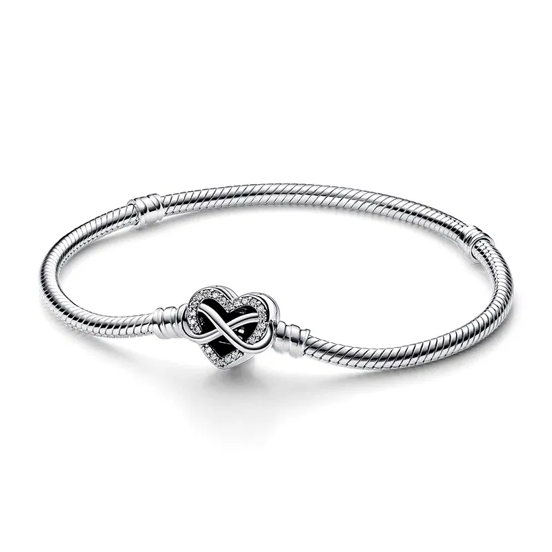 Gem Color: light brown, Length: 20cm - 925 Silver Heart Snake Chain Bracelet For Women Infinite Knot Butterfly Infinity Clasp Femme Bracelet Bangles Jewelry Gift