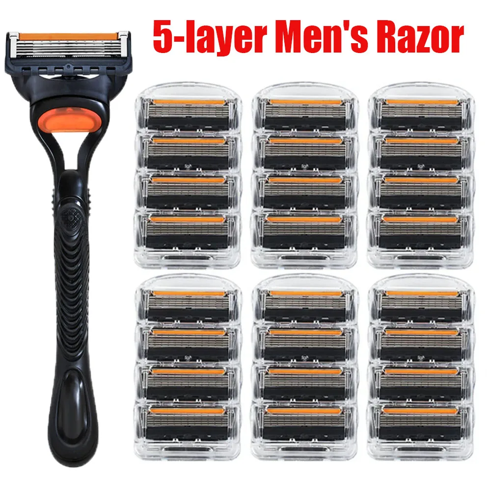 Color: grey - 4/12/24 Pcs 5-layer Men's Razor Fusion Pro Power Shaving Shaver Male Face Beard Hair Trimmer 5 Layer Blades Replacement Refills