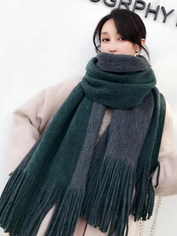 Color: Beige, Size: One Size - New Knitted Solid Double-Sided Scarf Headscarf Winter Women Lady Men Preppy Style Soft Warm Scarve Mujer Femme Male Wrap Shawl