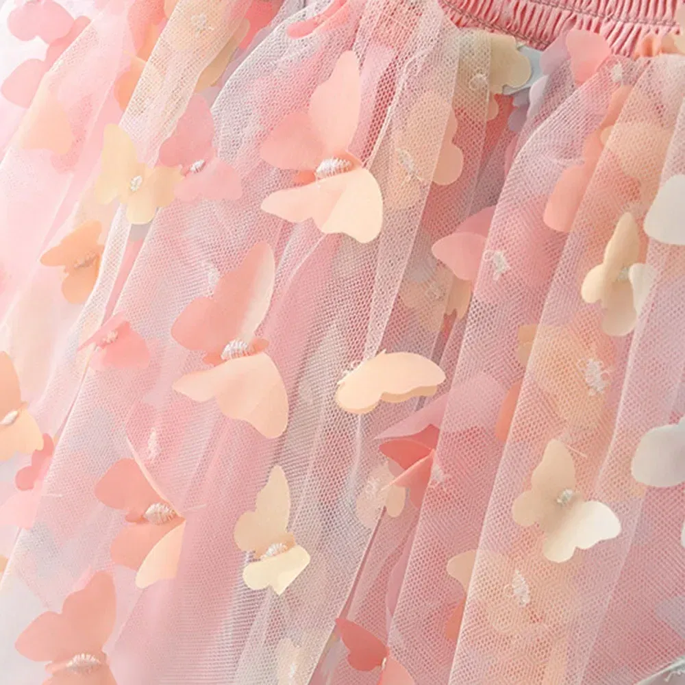 Color: Pink, Kid Size: 12M - New Summer Baby Girl Dress Halter Butterfly Back Wings Fantasy Princess Dress Sweet Birthday Party Team Dress