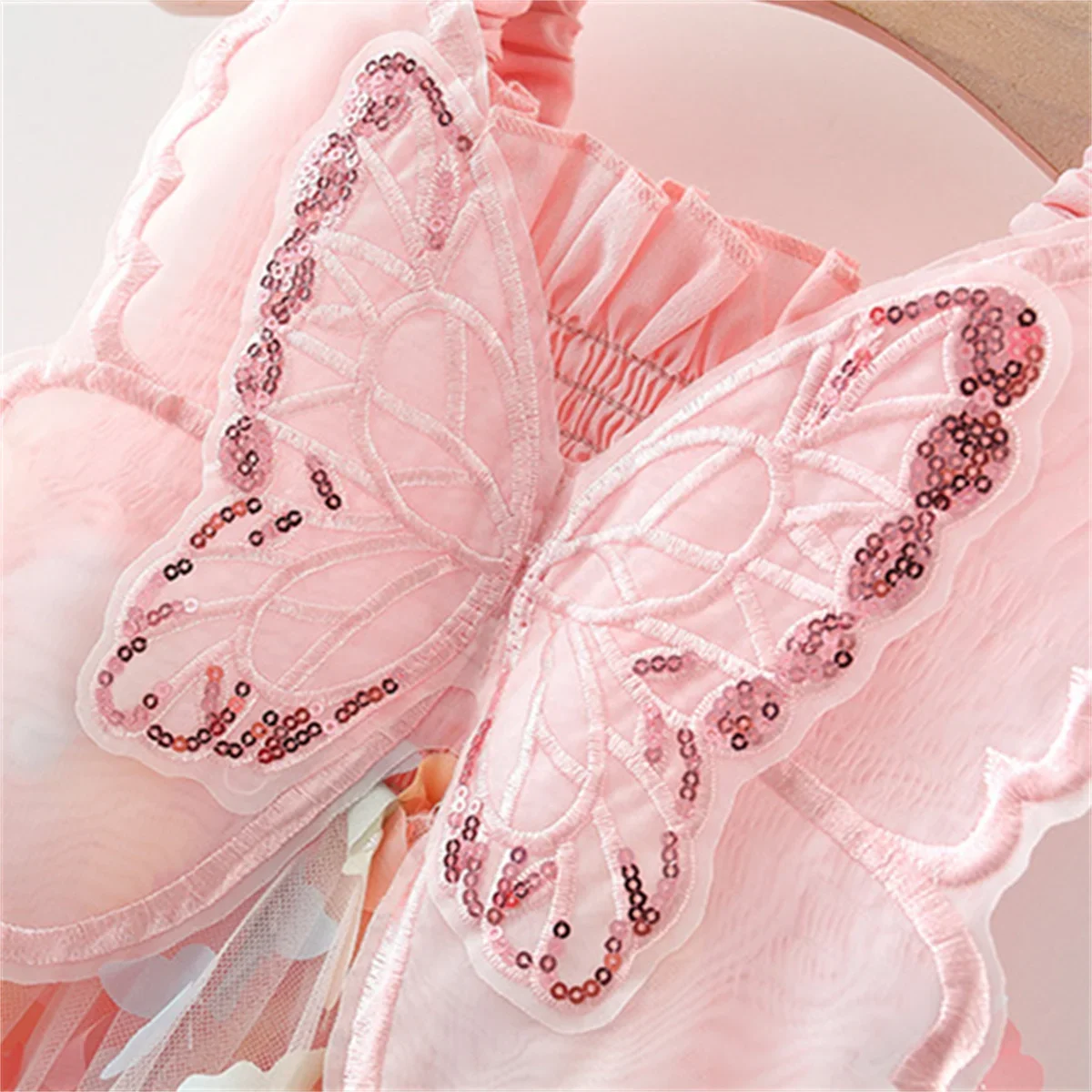 Color: Pink, Kid Size: 12M - New Summer Baby Girl Dress Halter Butterfly Back Wings Fantasy Princess Dress Sweet Birthday Party Team Dress