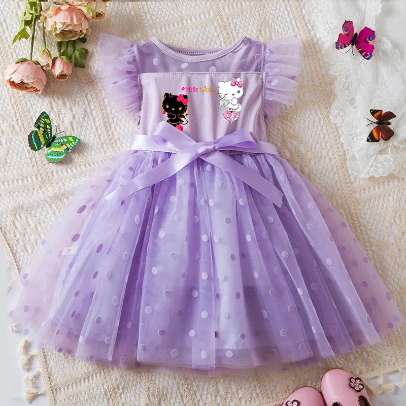 Color: black, Size: M - Hello Kitty 2-6Y Baby Girl Dress Princess Mesh Skirt Summer Sleeveless Wedding Party Dresses for Girls Summer