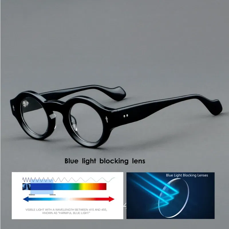 Frame Color: Red, Eye Prescription: 0 - VCKA Round Acetate Reading Glasses Frame Retro Men Prescription Anti-blue discolor Women Custom Optics Retro Eyewear +0.50to +10