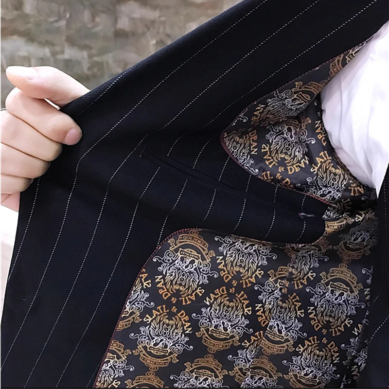 Color: GRAY, Size: 4XL - Gray Men Classic Striped/Checked Suits, Business Office 3 Piece, Asian Size Slim Fit Men Dress Jacket & Pants with Vest, S-4XL
