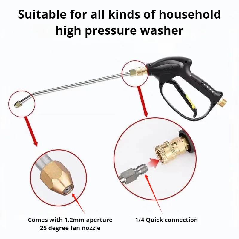 Color: light green - 25?°/90?°/U High Pressure Washer Extension Wand With 1/4 Quick Connector Lance Spear With CurvedHead Rod Cleaning Tool for car