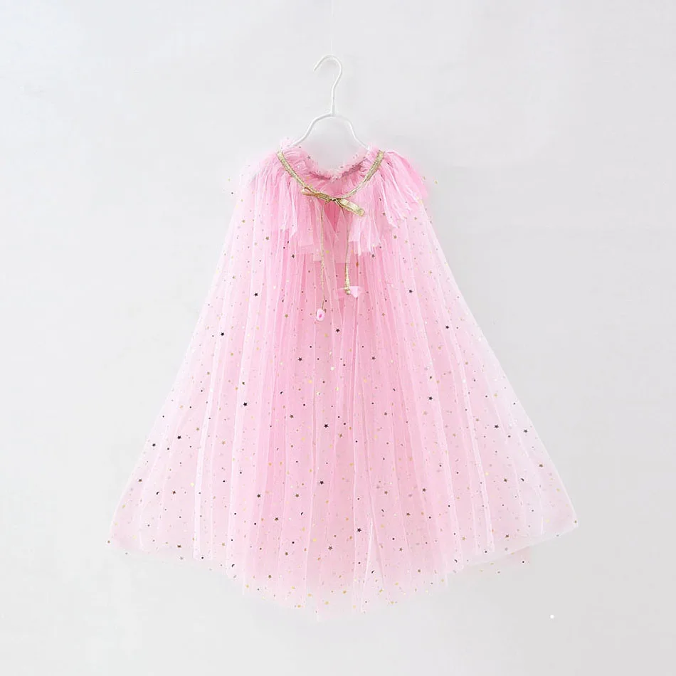 Color: Pink, Kid Size: 3T - Little Girls Sequins Tulle Cape Children Princess Party Dress Up Cloaks Summer Thin Blue Pink White Halloween Birthday Costumes