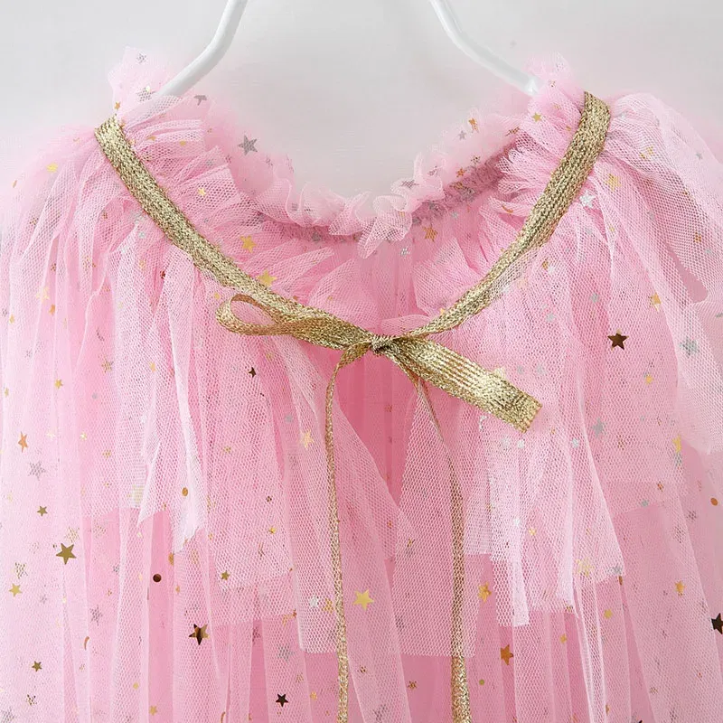 Color: Pink, Kid Size: 3T - Little Girls Sequins Tulle Cape Children Princess Party Dress Up Cloaks Summer Thin Blue Pink White Halloween Birthday Costumes