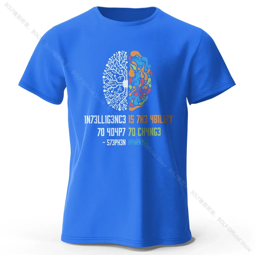 Color: Blue, Size: XL - Funny Brain Power Printed 100% Cotton T-Shirt, Soft & Breathable Round Neck Short Sleeve Tee, Unisex Quirky Style