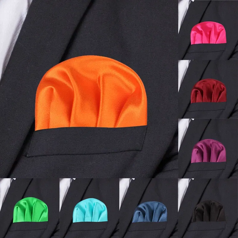 Color: Yellow - Fashion Solid Silk Satin Handkerchief Candy Color Suits Pocket Square For Men Business Chest Towel Hanky Suit Napkin Hankies