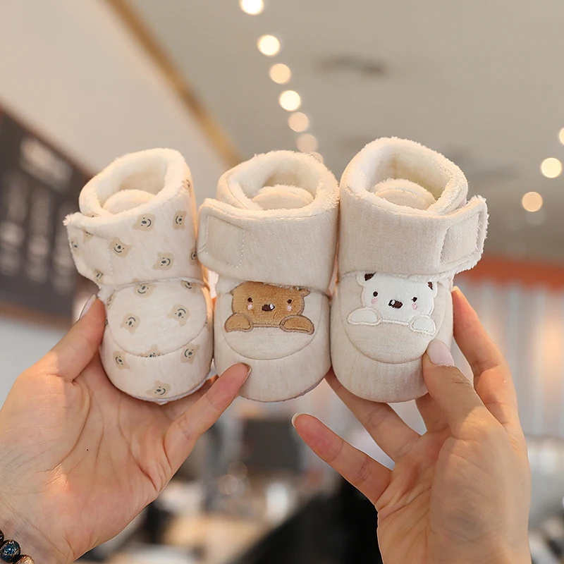Color: Lavender, Baby Age: 0-6 Months - Winter New Cute Cartoon Baby Booties Boy Girl Boots Cotton Soft-Sole Non-Slip Warm Toddler First Walkers Infant Crib Shoes