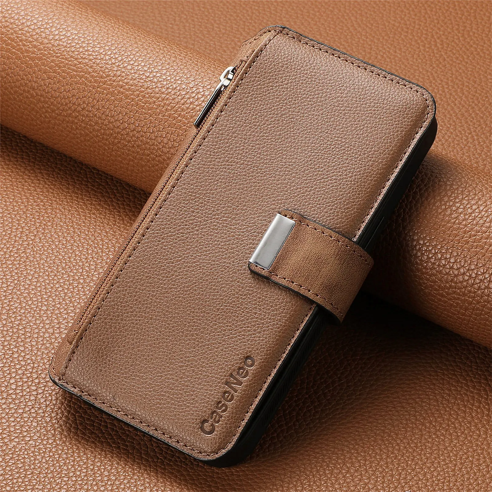 Color: black, Material: Nylon - With Magsafe Wallet Case For Xiaomi Poco X6 X5 X3 M6 M5S M4 M3 F6 F5 Pro F3 C31 Zipper Leather Multi 6 Card Slot Removable Cover