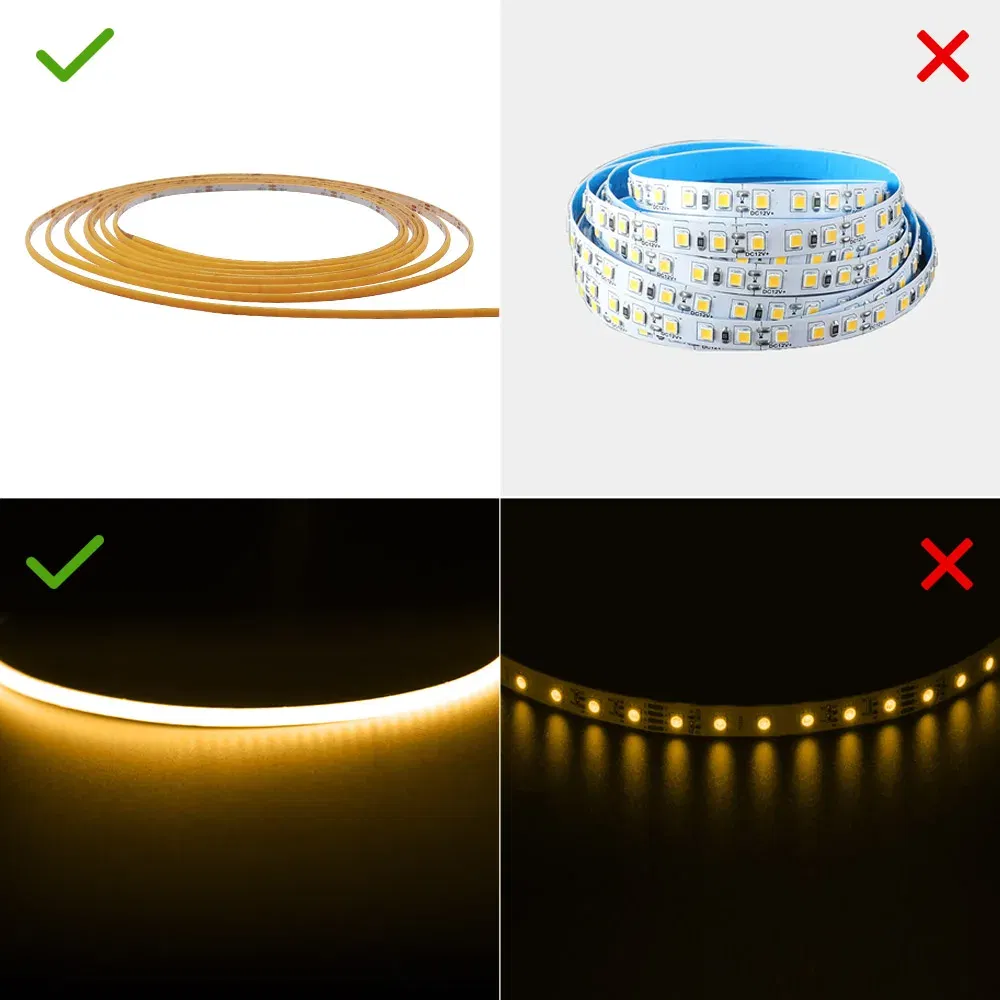 Emitting Color: Sky blue, Color: Yellow, Length: 0.5m - 2.7mm Ultra Slim COB LED Strip Lights 480LEDs/m Flexible Linear Light Tape Diode Ribbon Backlight Red Amber Purple Car Dimmable