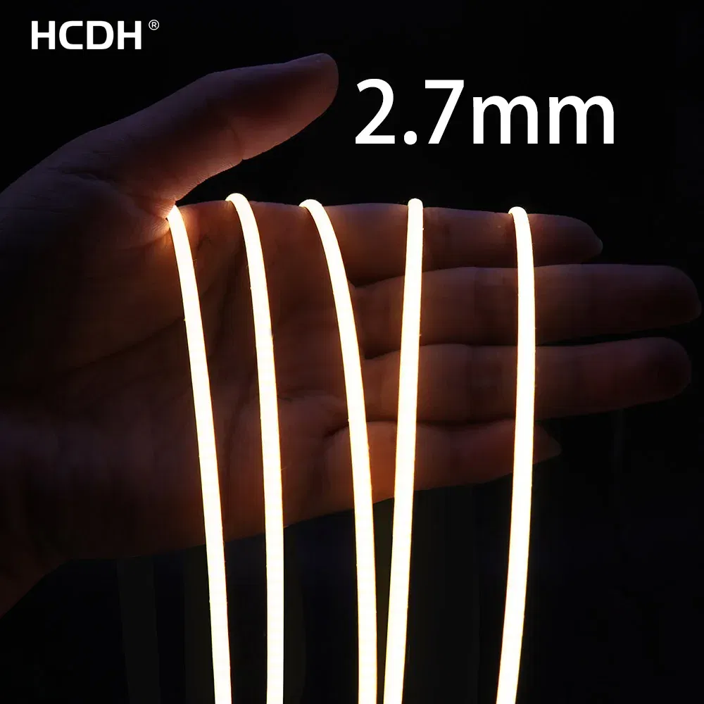Emitting Color: Sky blue, Color: Yellow, Length: 0.5m - 2.7mm Ultra Slim COB LED Strip Lights 480LEDs/m Flexible Linear Light Tape Diode Ribbon Backlight Red Amber Purple Car Dimmable