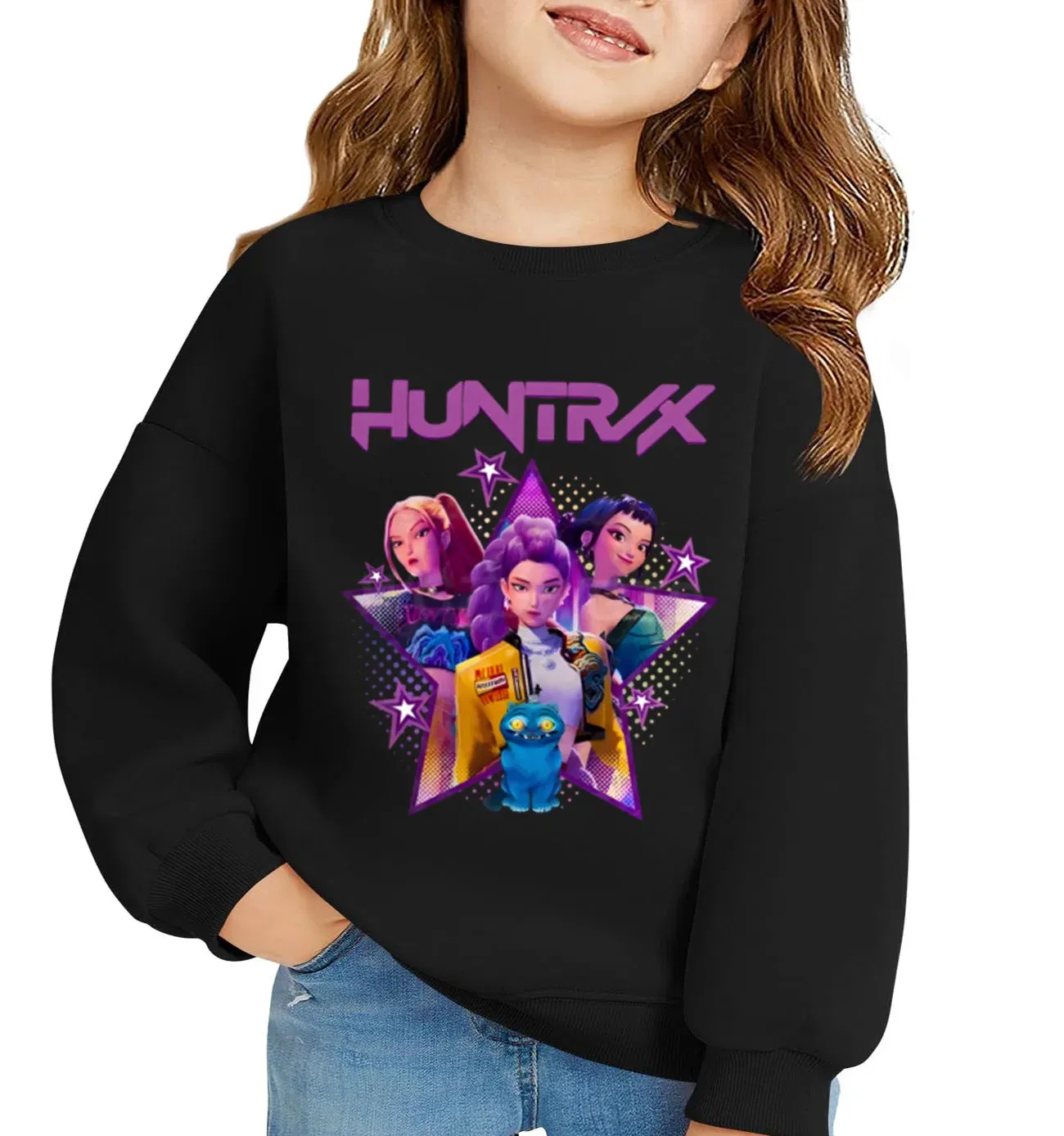 Color: Blue, Kid Size: 3T - KPop Demon Hunters Huntrix Sweatshirts Kids Clothes Long Sleeve Autumn Pullover Boys Girls Hoodies Children Casual O-Neck Tops