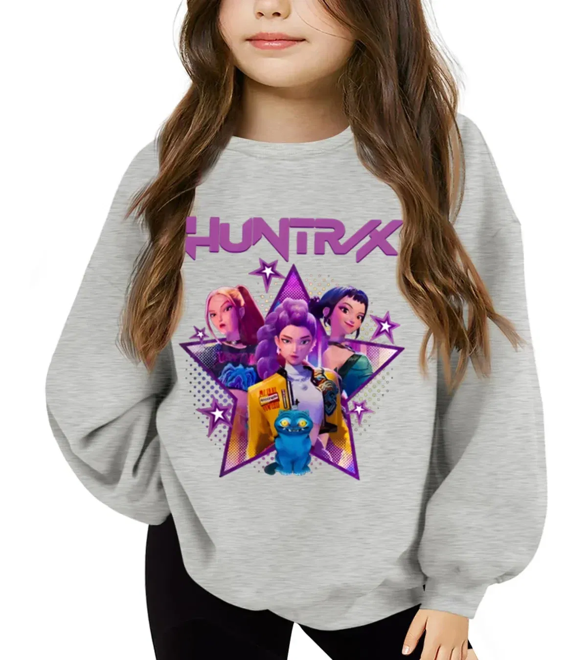 Color: Blue, Kid Size: 3T - KPop Demon Hunters Huntrix Sweatshirts Kids Clothes Long Sleeve Autumn Pullover Boys Girls Hoodies Children Casual O-Neck Tops