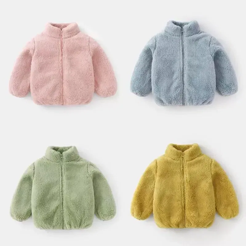 Color: black, Kid Size: 6T - Solid Color Fashion Children Plush Coat Autumn Winter Warm Baby Girl Boy Casual Jacket Greatcoat Kids Clothing Toddler Outerwear
