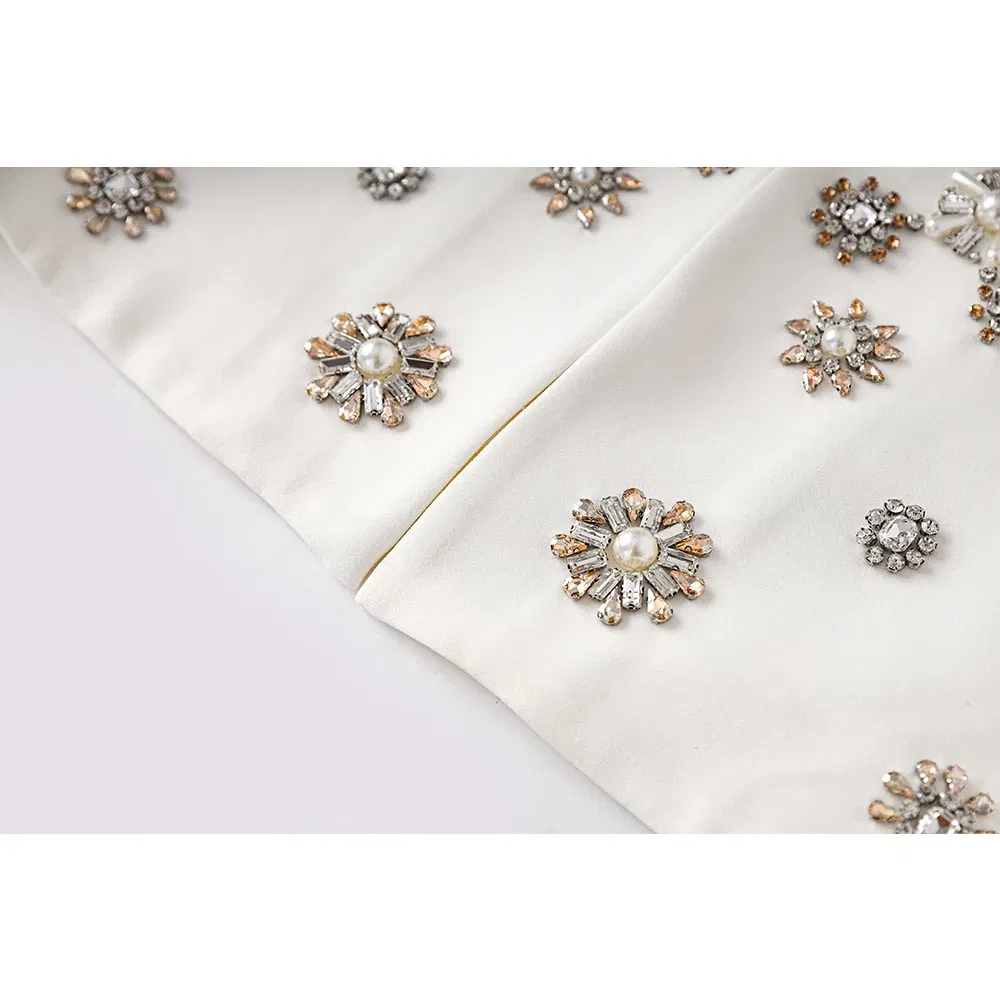 Color: black, Size: XL, Ships From: CHINA - Luxury Design Handmade Spark Rhinestone Women 2PCS Pants Suits Short Jacket Wide-leg Trousers High Street White Twin Sets