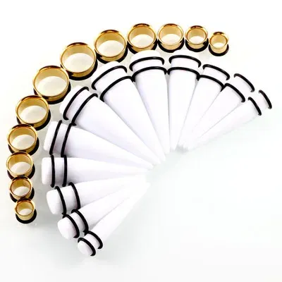 Metal color: ROSE GOLD COLOR - 24pcs/lot Acrylic Septum Stretching Kit Sector Expander Stainless Steel Ear Stretching Kit 10mm to 20mm Ear Plugs and Tunnels