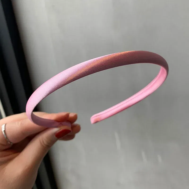 Color: Light Grey - Red Blue Green Satin Headband for Women girls Kids Hair band Solid Color Thin Elastic Hair Hoop Accessories Headpiece