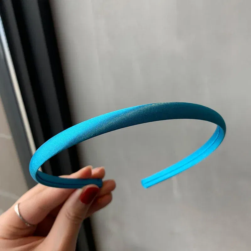 Color: Light Grey - Red Blue Green Satin Headband for Women girls Kids Hair band Solid Color Thin Elastic Hair Hoop Accessories Headpiece