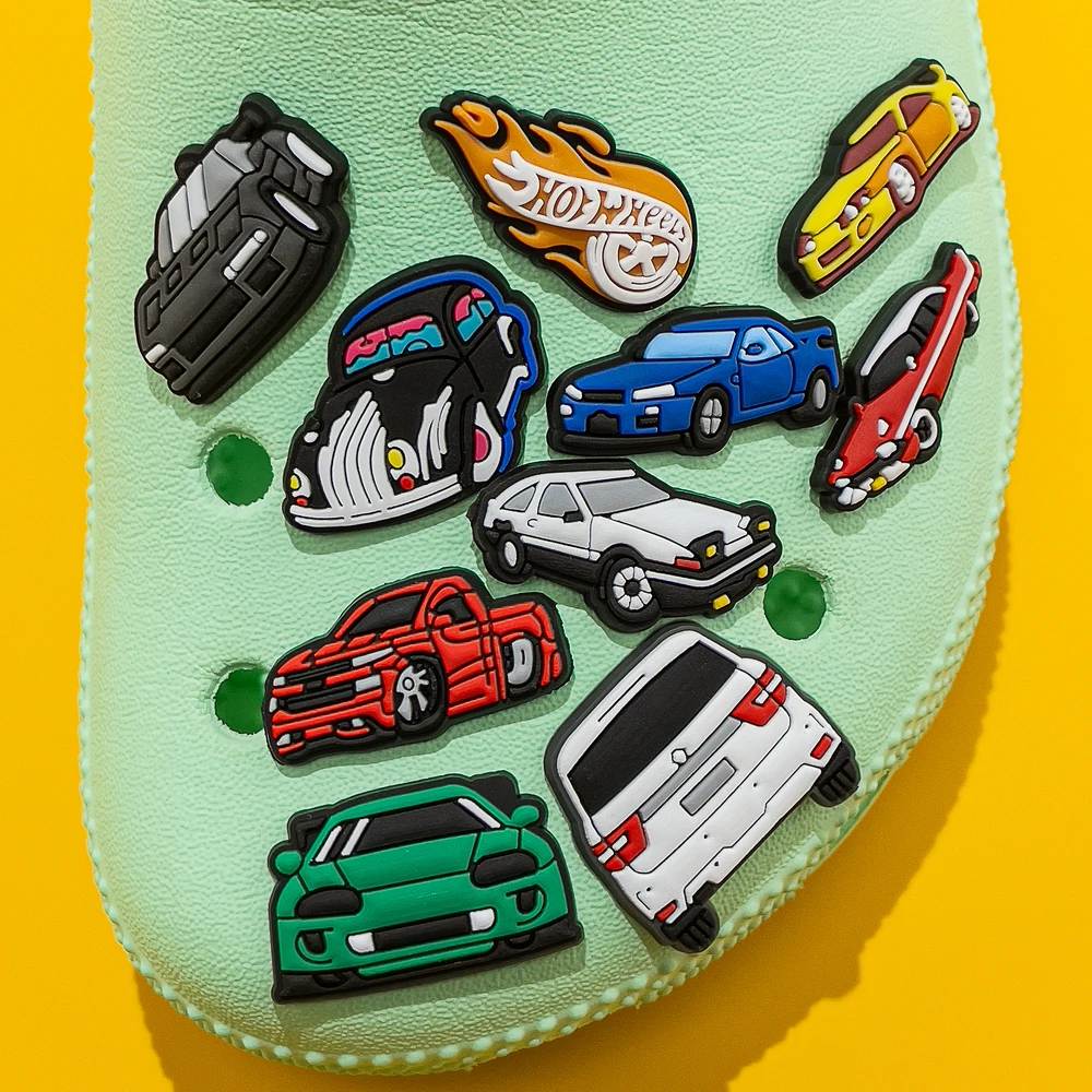 Color: Red - 1pcs Clog Charms Cars Cool Roadster SUV PVC Clips Accessories Mini Classic Car Shoe Charms Turbine Clog Pin Kids Gift