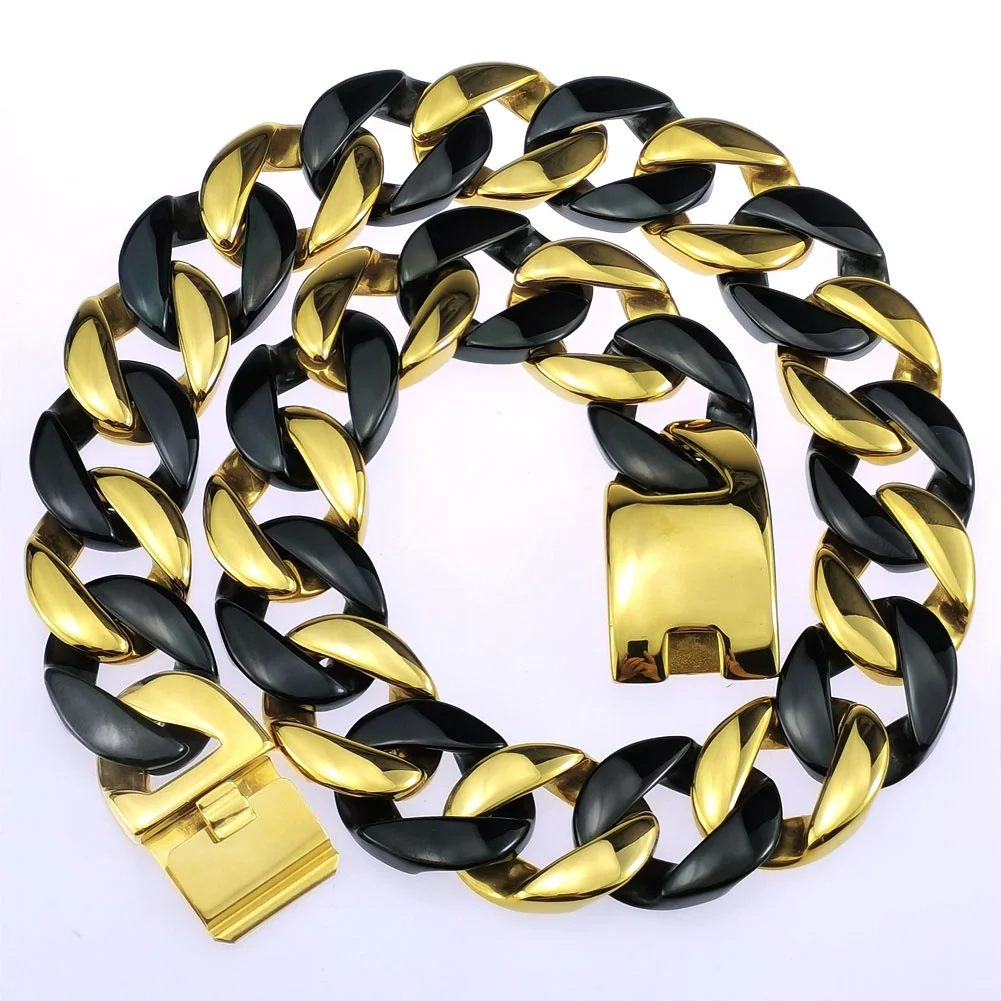Length: 35cm, Main Stone Color: Green - 316L Stainless Steel and Black Tone Curb 24mm Solid Heavy Long Necklace + Bracelet Jewelry