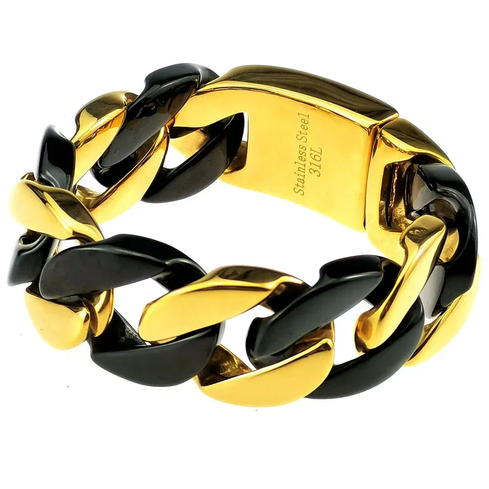 Length: 35cm, Main Stone Color: Green - 316L Stainless Steel and Black Tone Curb 24mm Solid Heavy Long Necklace + Bracelet Jewelry