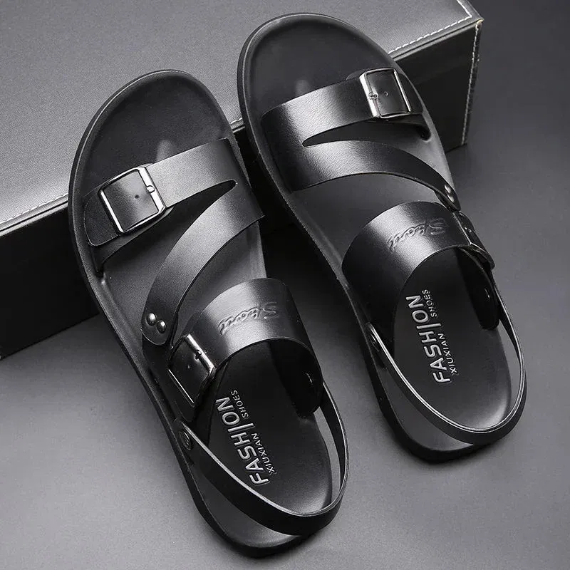 Color: Black, Shoe Size: 0 - Men's Sandals Wholesale Summer Soft soled Anti slip Beach Shoes Men's Large New Casual Beach Outwear Sandals