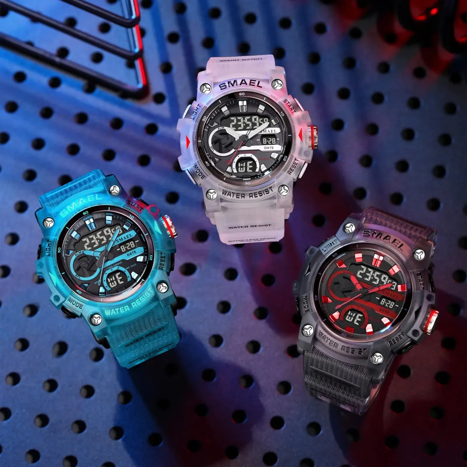 Color: Sky blue - SMAEL Sport Watches Waterproof Digital LED Display Analog Alarm Clock 8086 Young Fashion Quartz Wristwatches