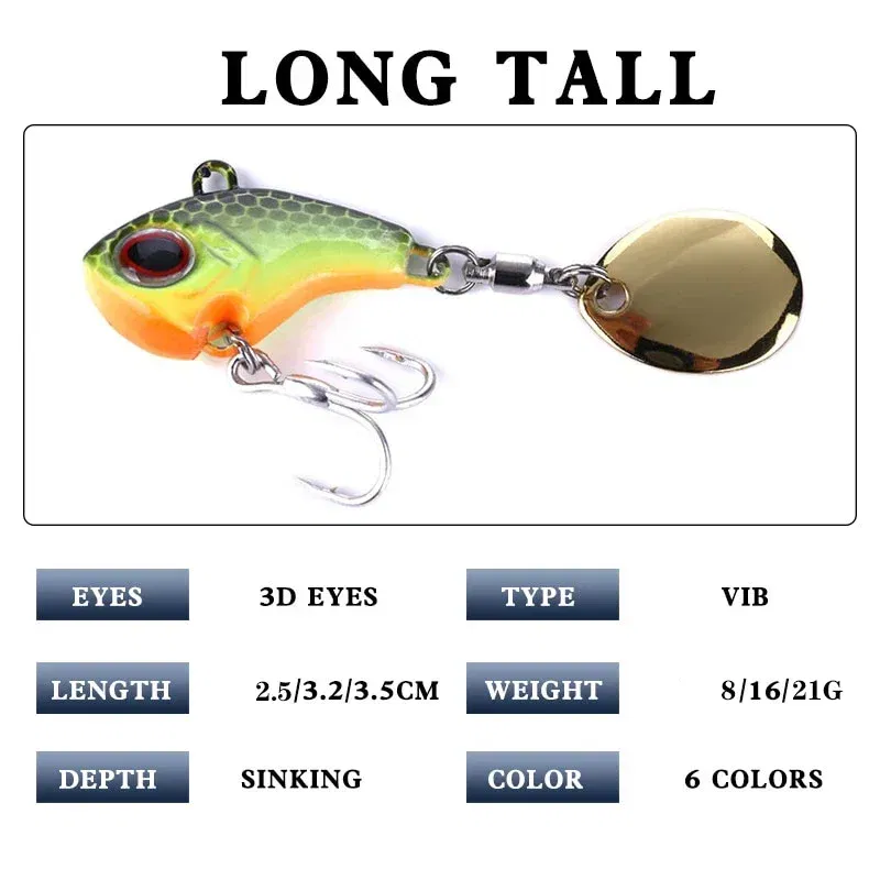 Color: Yellow, Size: 55mm, Ships From: CHINA - 1Pcs Rotating Metal VIB vibration Bait Spinner Spoon Fishing Lures 8g/16g/21g Jigs Trout Wobbler Fishing Hard Baits Tackle Pesca