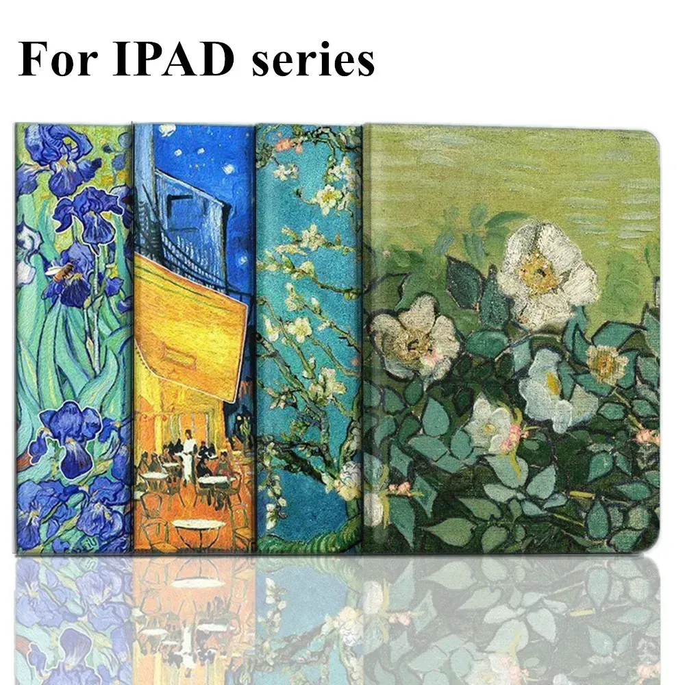 Color: Yellow, Size: 6 - Case For iPAD 10 9 8 7 6 5 th Generation Pro 11 12.9 10.5 Air 5 4 3 2 Mini 6 Funda Cover Luxury Van Gogh Oil Painting Flower Art