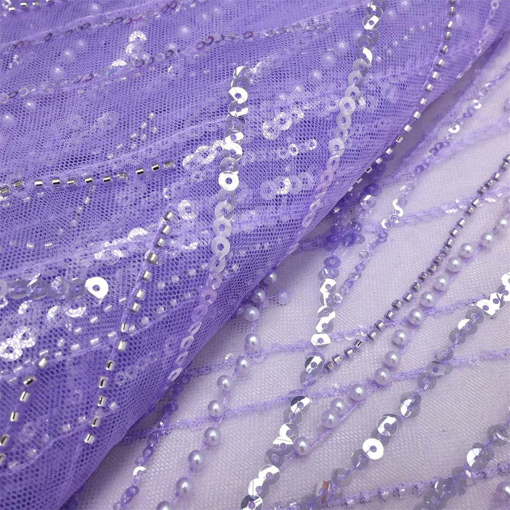 Color: green, Length: 5 yards, Width: 120cm - Luxury African Sequins Beaded Lace Fabric 2025 High Quality Groom Nigerian Wedding Bridal Embroidery French Tulle Sewing
