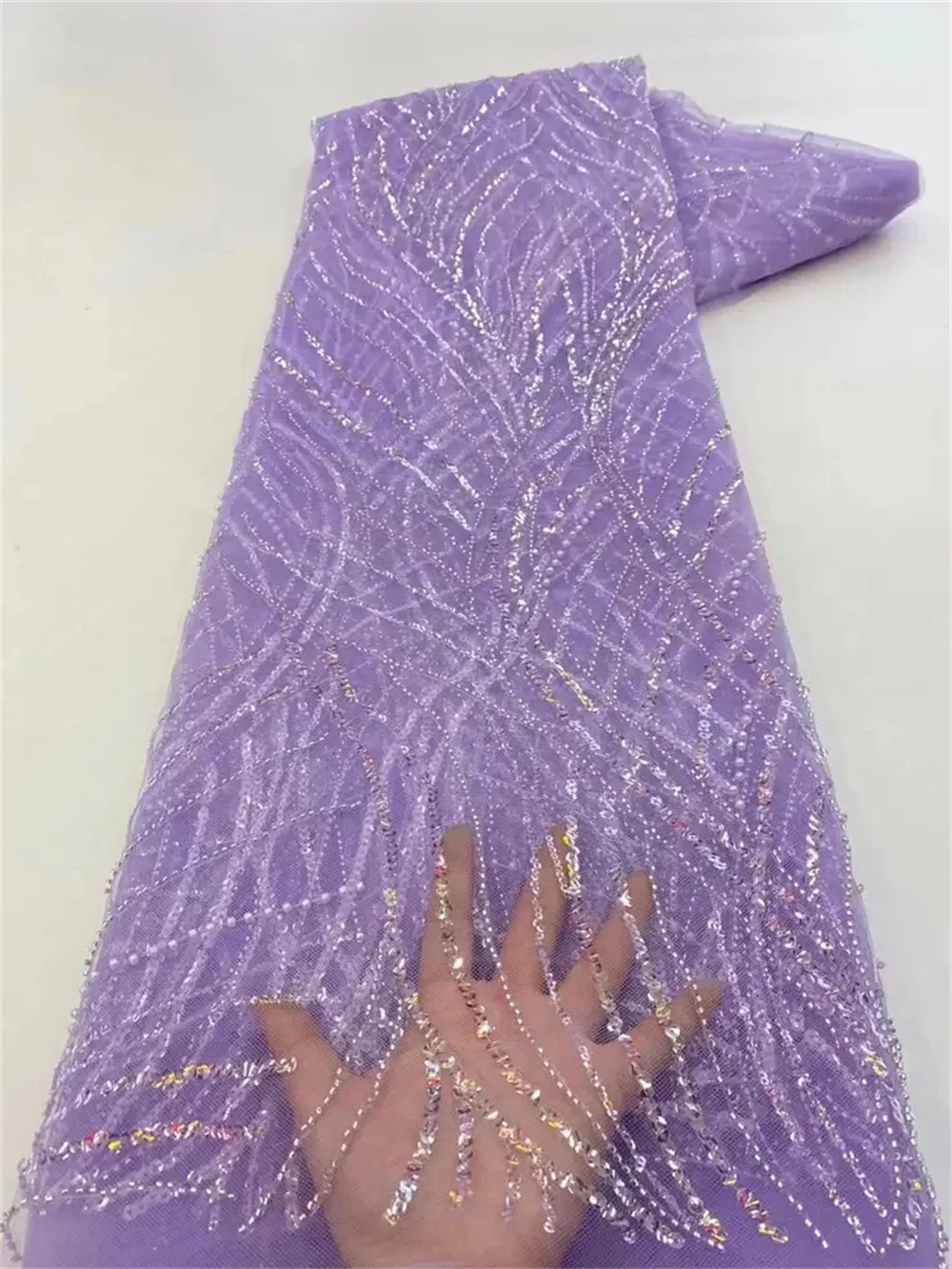 Color: green, Length: 5 yards, Width: 120cm - Luxury African Sequins Beaded Lace Fabric 2025 High Quality Groom Nigerian Wedding Bridal Embroidery French Tulle Sewing