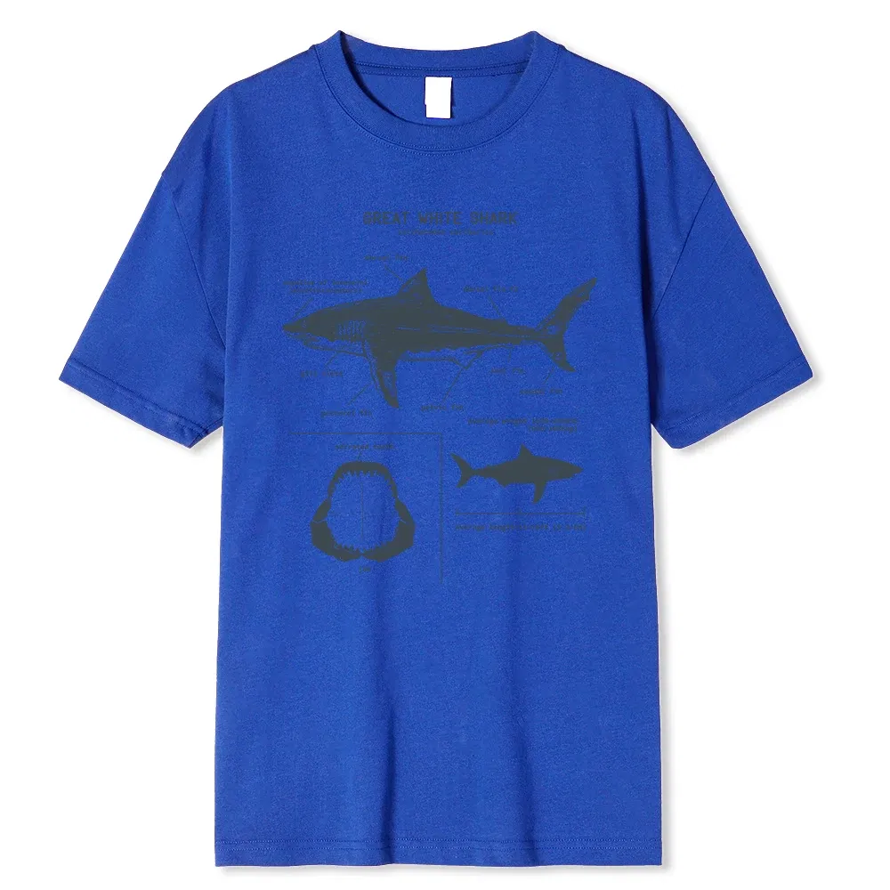 Color: GRAY, Size: XL - Great White Shark Anatomy T-Shirt New Summer Men Street Short Sleeve Hip Hop Punk Style Boy Casual Tops Fashion White Tees