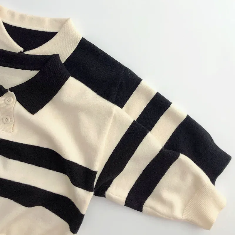 Color: black, Kid Size: 3T - 2025 Autumn New Children Long Sleeve Striped Sweater Cotton Boys Knitted Shirts Cute Baby Casual Knit Sweater Kids Clothes