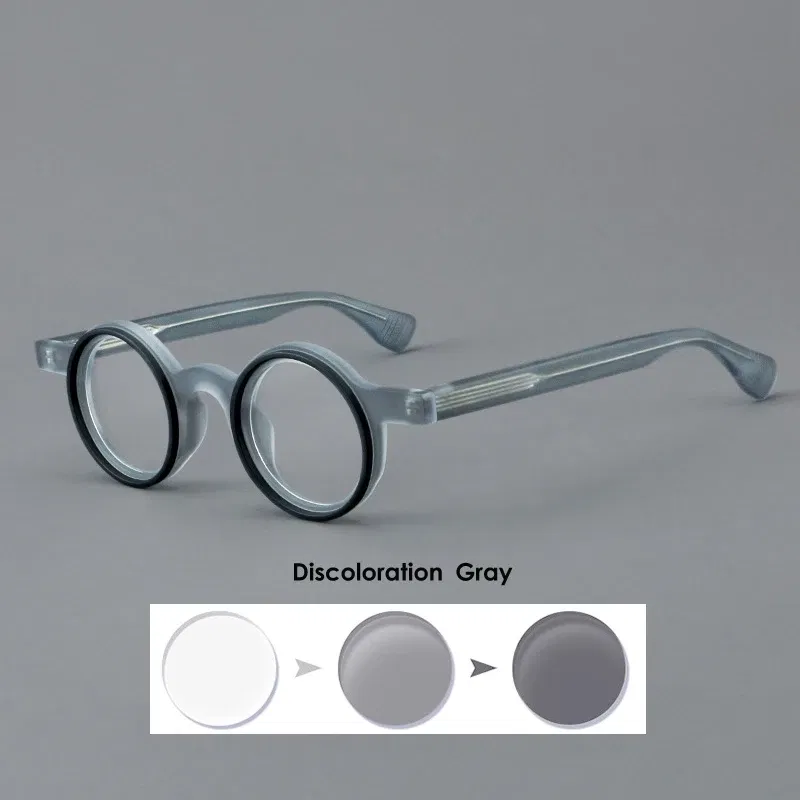 Frame Color: Yellow, Eye Prescription: +50 - VCKA Round Acetate Photochromic Reading Glasses Frame Men Prescription Anti-blue Eyeglasses Women Custom Eyewear +0.50 to+6.0
