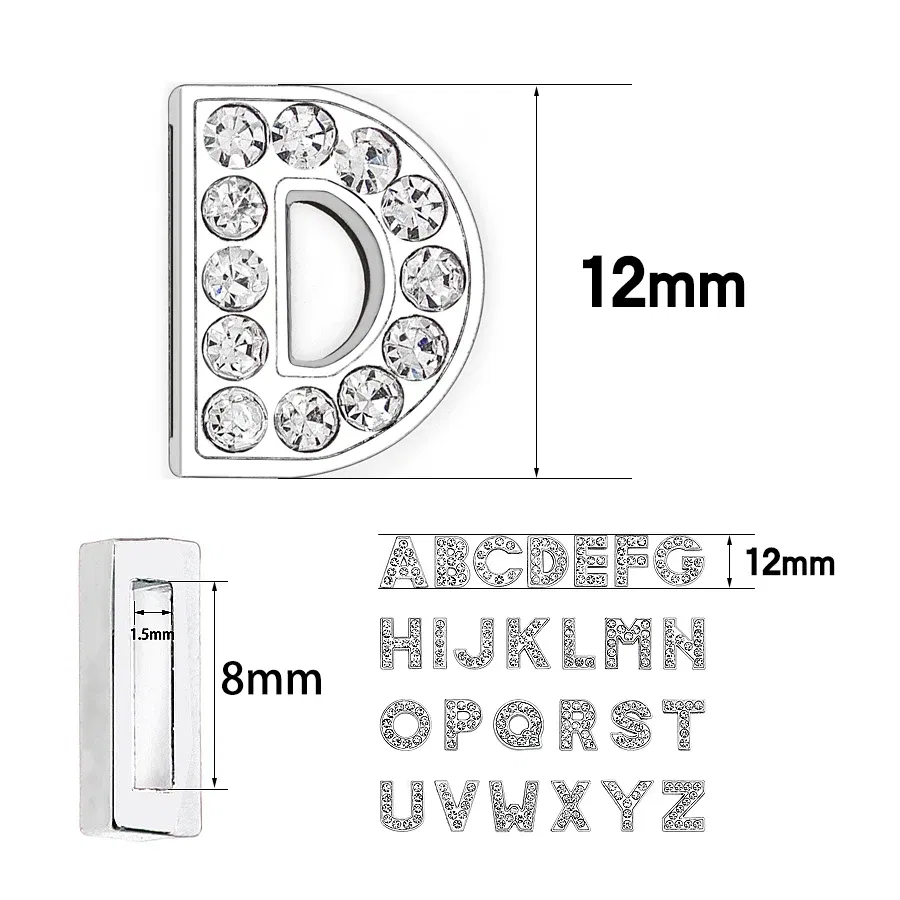 Color: MULTI - Rhinestone Slide Charms Letters For Jewelry Making Women Bracelet 8mm Alphabet A-Z Pet Collar Necklace DIY Accessories Gift