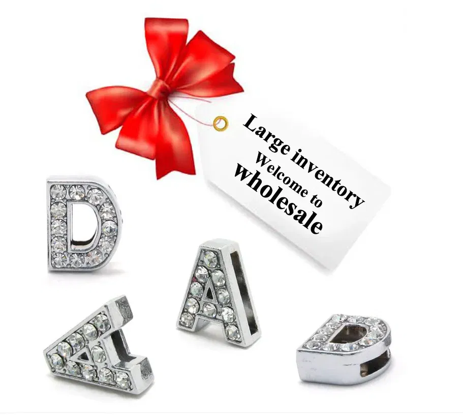 Color: MULTI - Rhinestone Slide Charms Letters For Jewelry Making Women Bracelet 8mm Alphabet A-Z Pet Collar Necklace DIY Accessories Gift