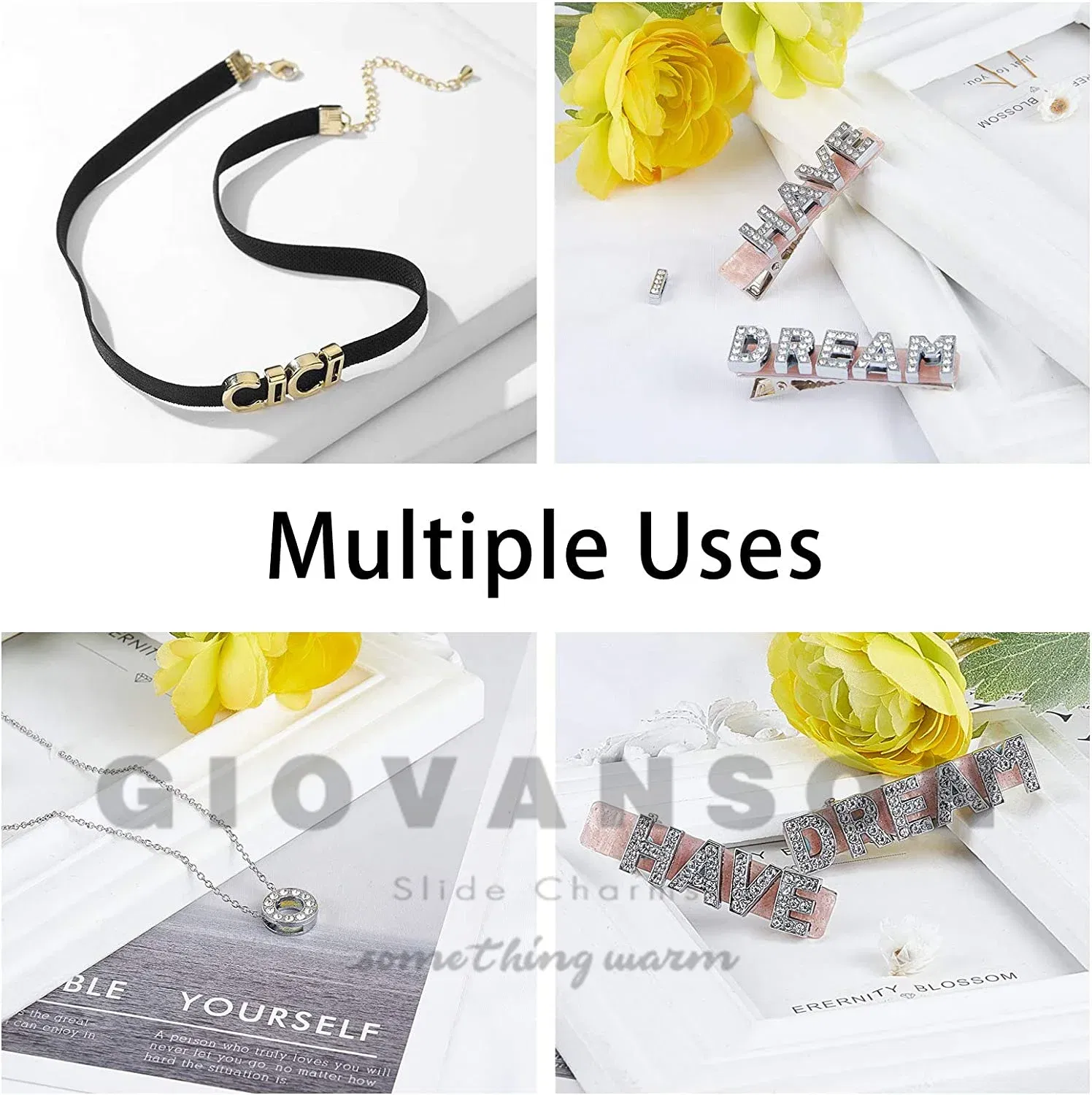 Color: MULTI - Rhinestone Slide Charms Letters For Jewelry Making Women Bracelet 8mm Alphabet A-Z Pet Collar Necklace DIY Accessories Gift