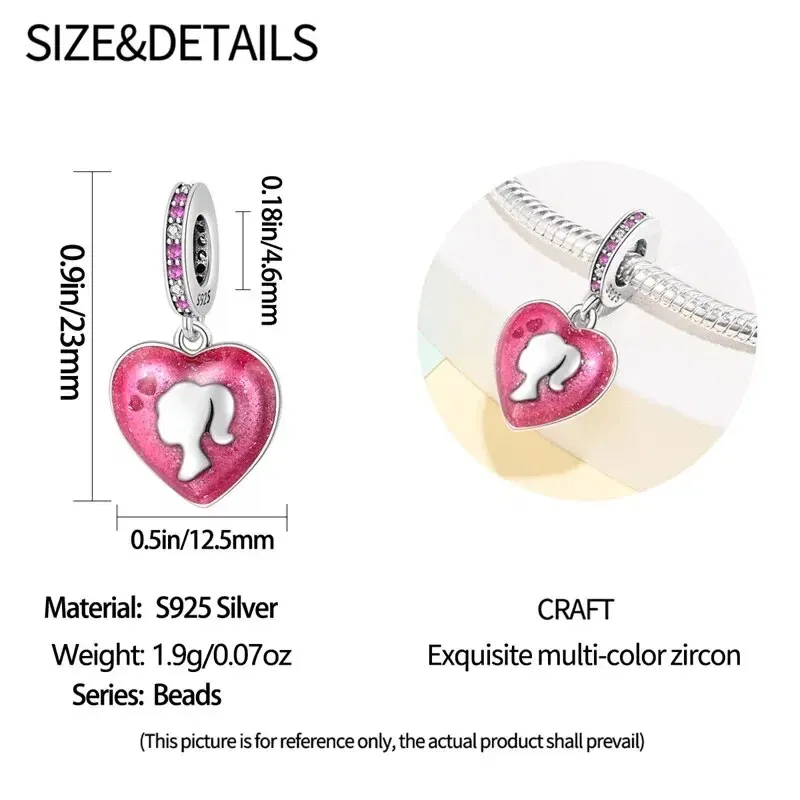 Color: Lavender - 2024 New Fashion 925 Sterling Silver Crystal Slippers Barbie Series Charm Beads Suitable for Pandora Original Bracelet DIY Gift
