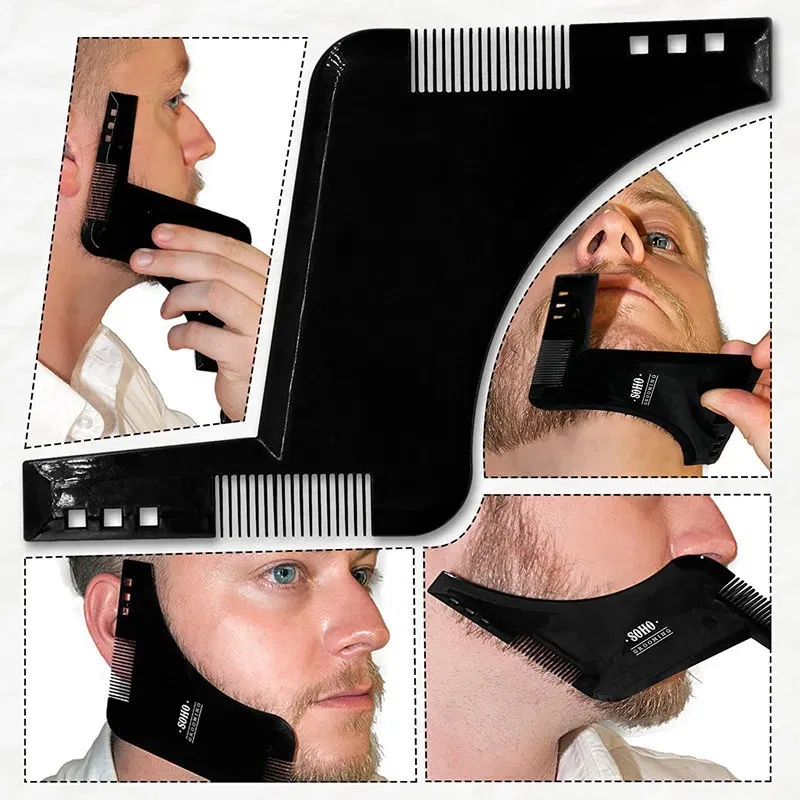 Color: GRAY - Fashion Beard Styling Template Comb New Barber Tool Mustache Symmetry Trimming Styling Stencil 3 Colors Optional Styling comb