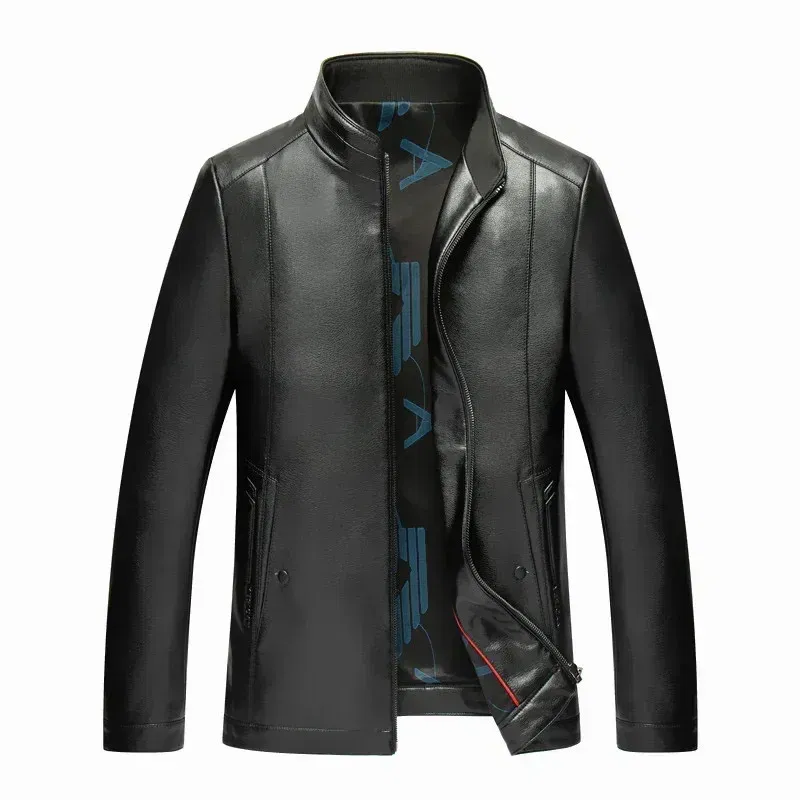 Color: Beige, Size: XL - QYLVAWOY Genuine Leather Jacket Men Short Black Leather Coat Male Real Sheepskin Leather Jackets Jaqueta Masculina Men's Clothes