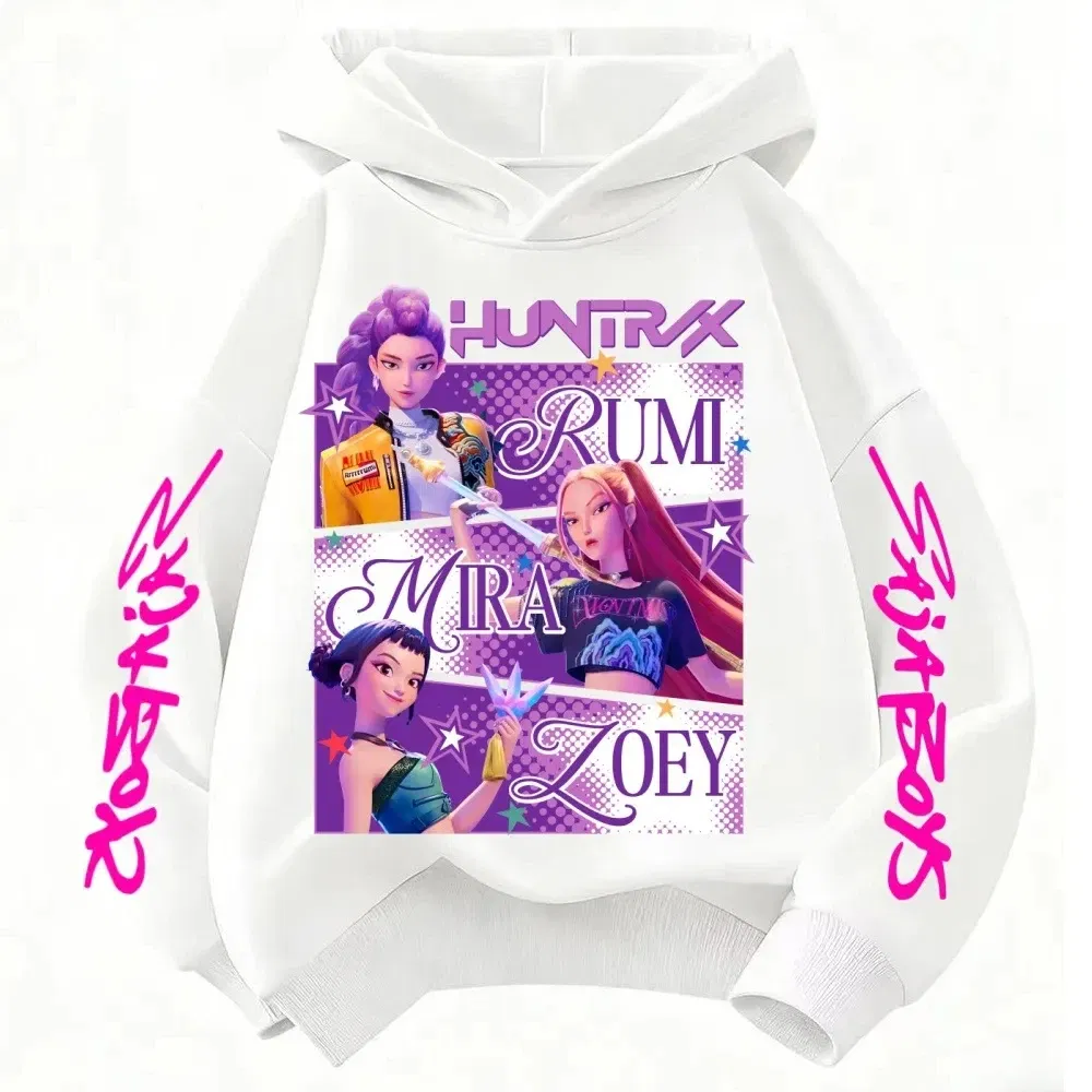 Color: SKY BLUE, Kid Size: 5 - Cartoon Hoodie for Boys and Girls KPop Demon Hunter Rumi Derpy Warm and Thick, Fashionable Casual Top, Printed Purple Sweatshirt