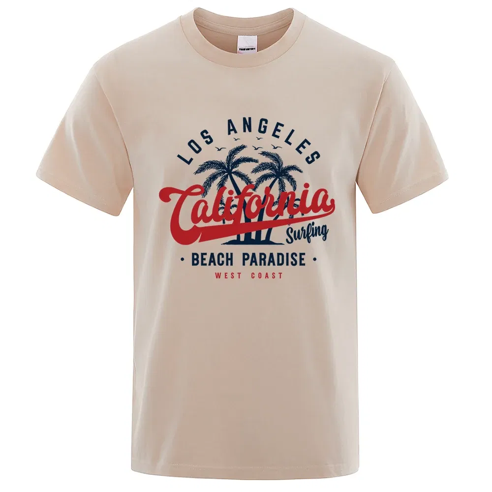 Color: black, Size: XXL - Los Angeles California Beach Paradise Men Tops Fashion Crewneck T Shirt Cotton Summer T-Shirt Breathable Oversize Clothes
