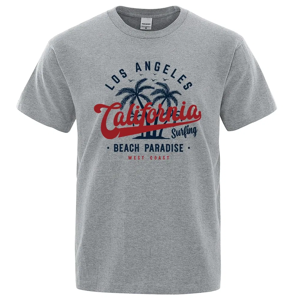 Color: black, Size: XXL - Los Angeles California Beach Paradise Men Tops Fashion Crewneck T Shirt Cotton Summer T-Shirt Breathable Oversize Clothes