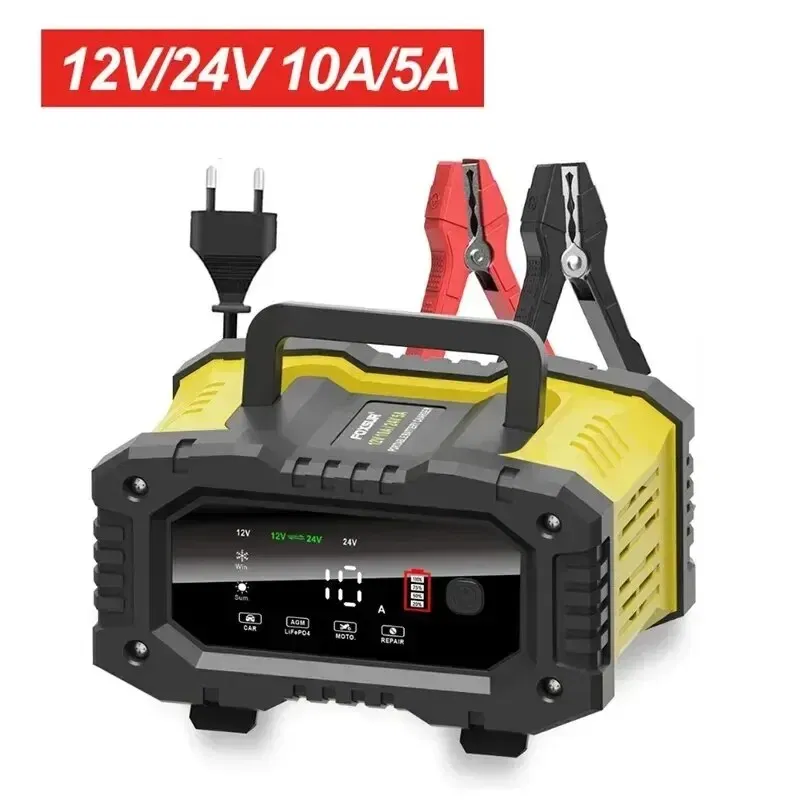 Color: Red - FOXSUR 20A/10A Car Motorcycle Battery Charger 12V/24V Smart Charger Lithium AGM GEL Lead-Acid LiFePO4 Battery Chargers
