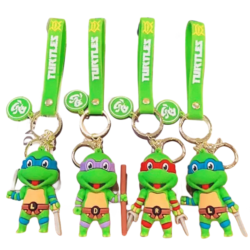 Color: Black, Size: 12cm - Ninja Turtles Keychain Schoolbag Cartoon Pendant Anime Key Chain Keyrings Car Key Ring Accessories Kids Adults Birthday Gifts